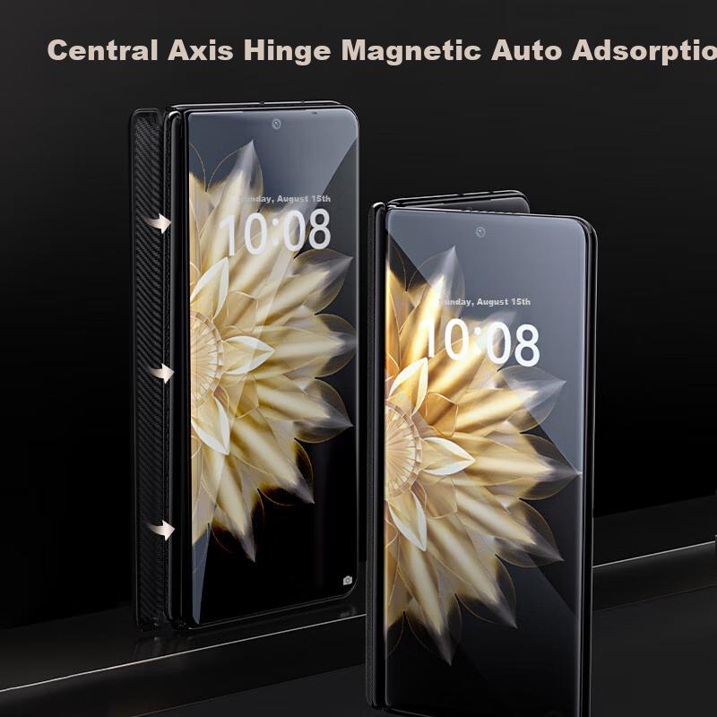 Honor Magic V2 Phone Case Huawei Magic V2 Foldable Screen Central Axis Electroplated Faux Leather Shockproof Premium Simple Unisex Black Leather Case