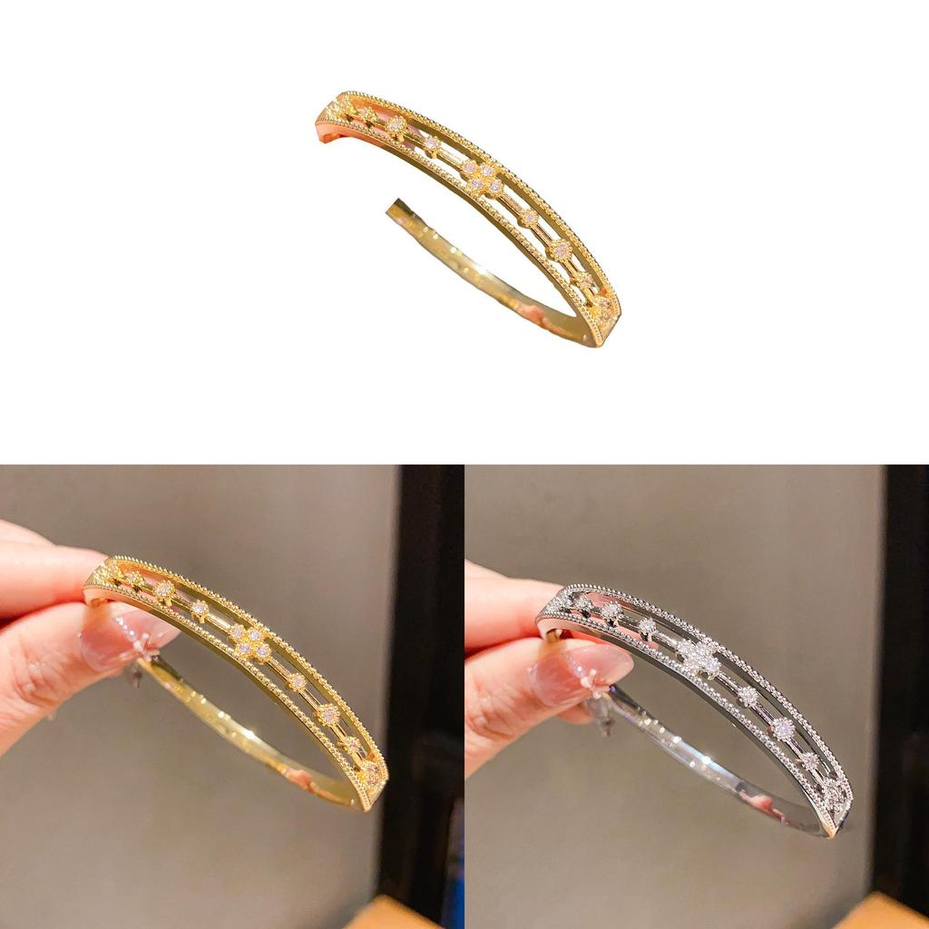 Minimalist Gold Flower Zircon Bracelet With 18k Gold Plated Copper For Women