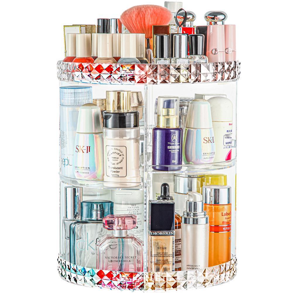 Transparenter drehbarer Make-up-Organizer mit Diamantmuster für den Schminktisch