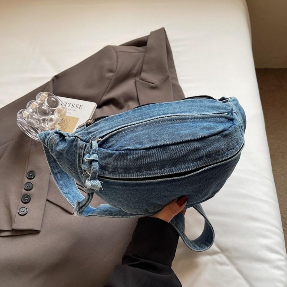 Nieuwe Denim Schoudertas voor Mannen Grote Capaciteit Verstelbare Riem Borst Crossbody Tas lichtblauwe kleur