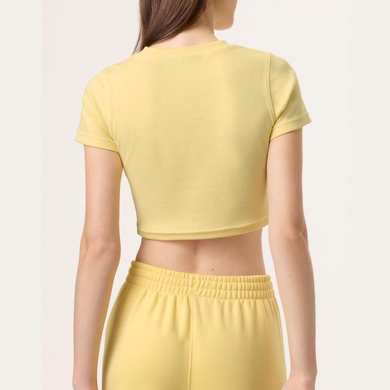 FILA X Hailey Collaboration Athletics Series Fashion Comfortable Short Sleeve T-Shirt Women tops Yellow A71W523101F-YE