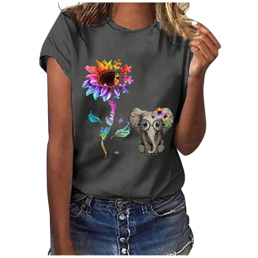 Women Casual Letter Printing Short Sleeves  Loose T-Shirt Blouse Tops