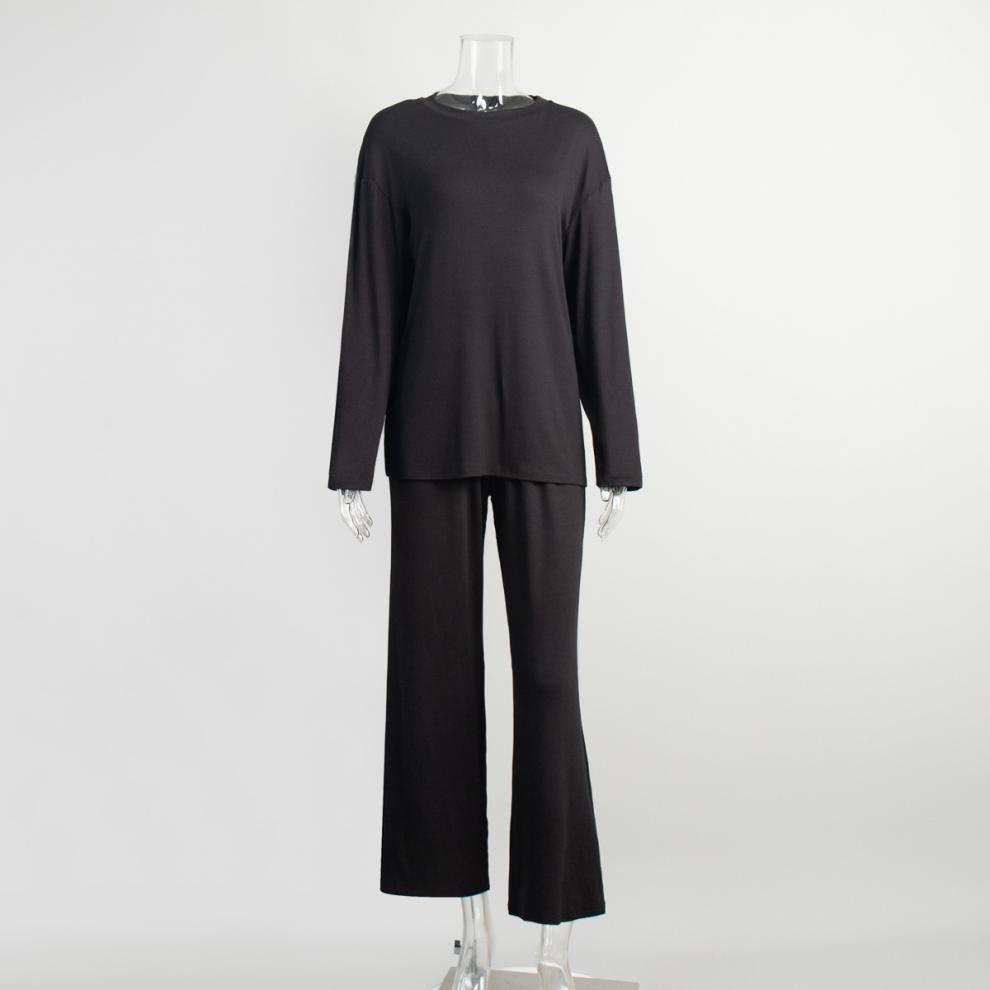 European & American Women's Knit Pajama Set: 2025 Autumn/Winter Loose Round Neck Long Sleeve Top & Pants