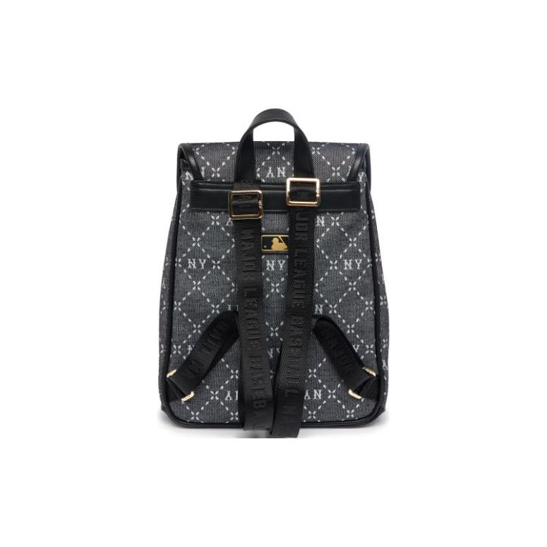 New MLB Leather With Fabric Backpack Regular Women's Black/Multicolor 7ABKMD53N-50BKS