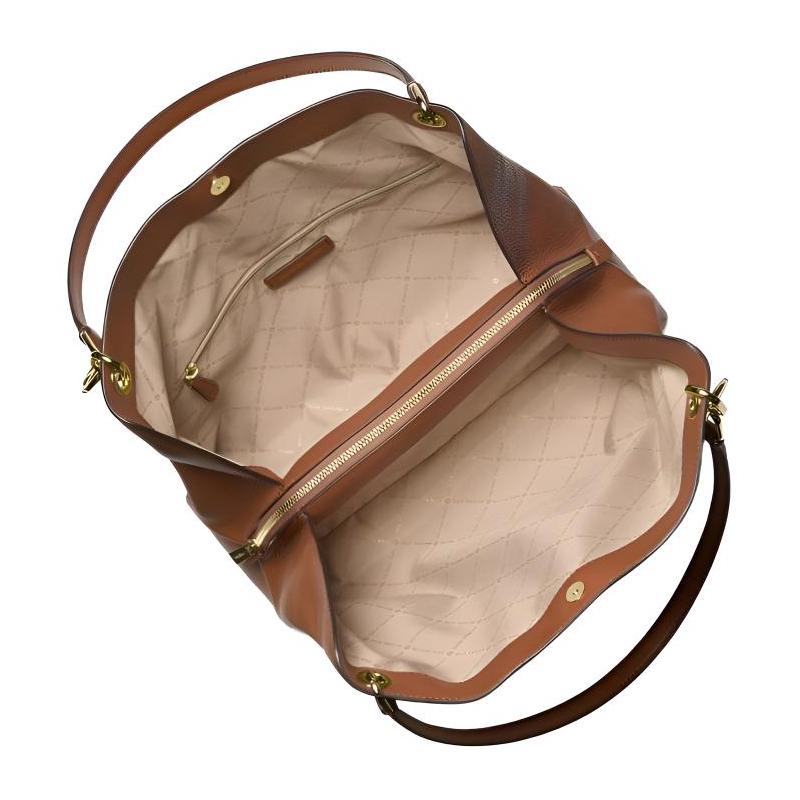 Michael Kors Christina Gold Metal Logo Cow Leather and Artificial Leather Hand Shoulder Bag Large Size Women's Brown