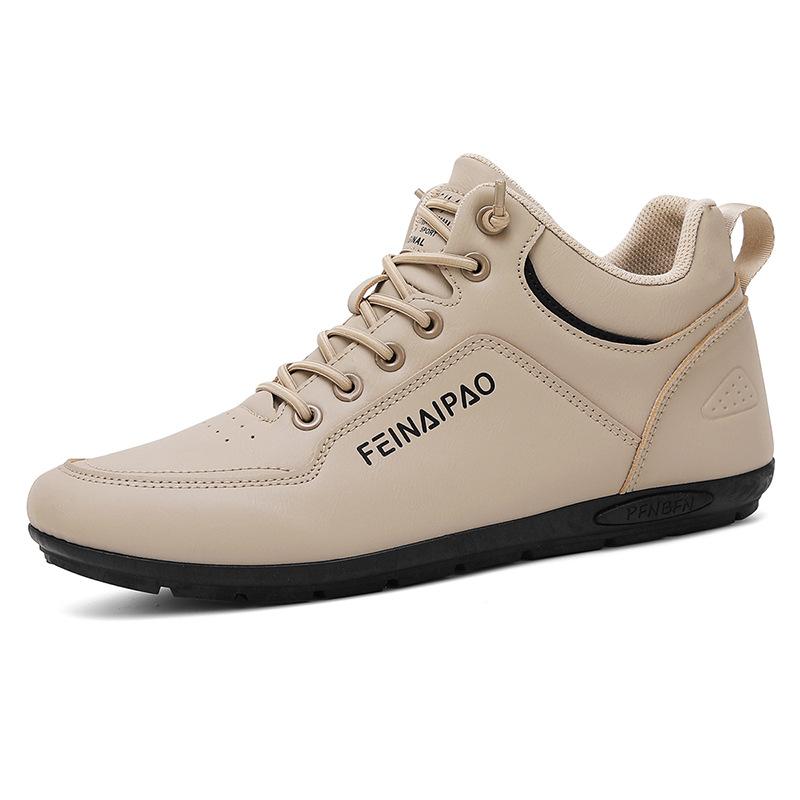 Autumn and winter new mid-top casual shoes for men, one pedal for wear-resistant jogging, leather surface trendy men's shoes