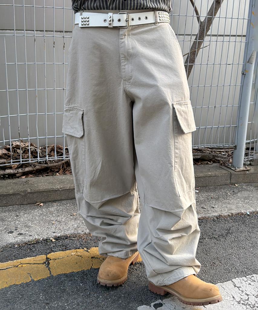 SOMEPLACE MAN Basic Oversized Wide Big Pocket String Parachute Cargo Pants_3 Colors