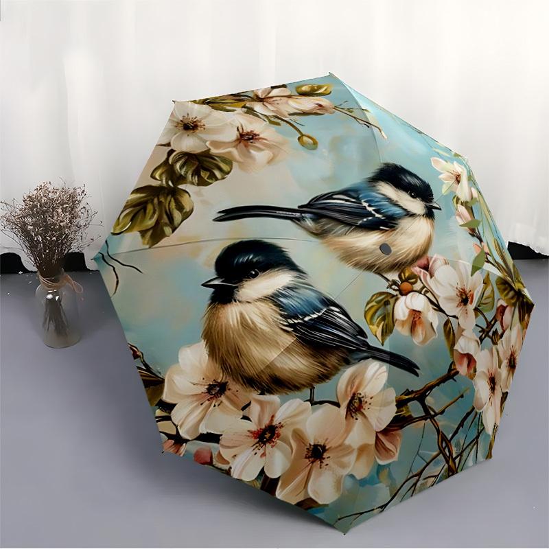 1pc Bird-patterned Automatic Open/Close Umbrella - Portable Collapsible Umbrella with 8-Rib Stability, Fashion Lovers Yy251017106