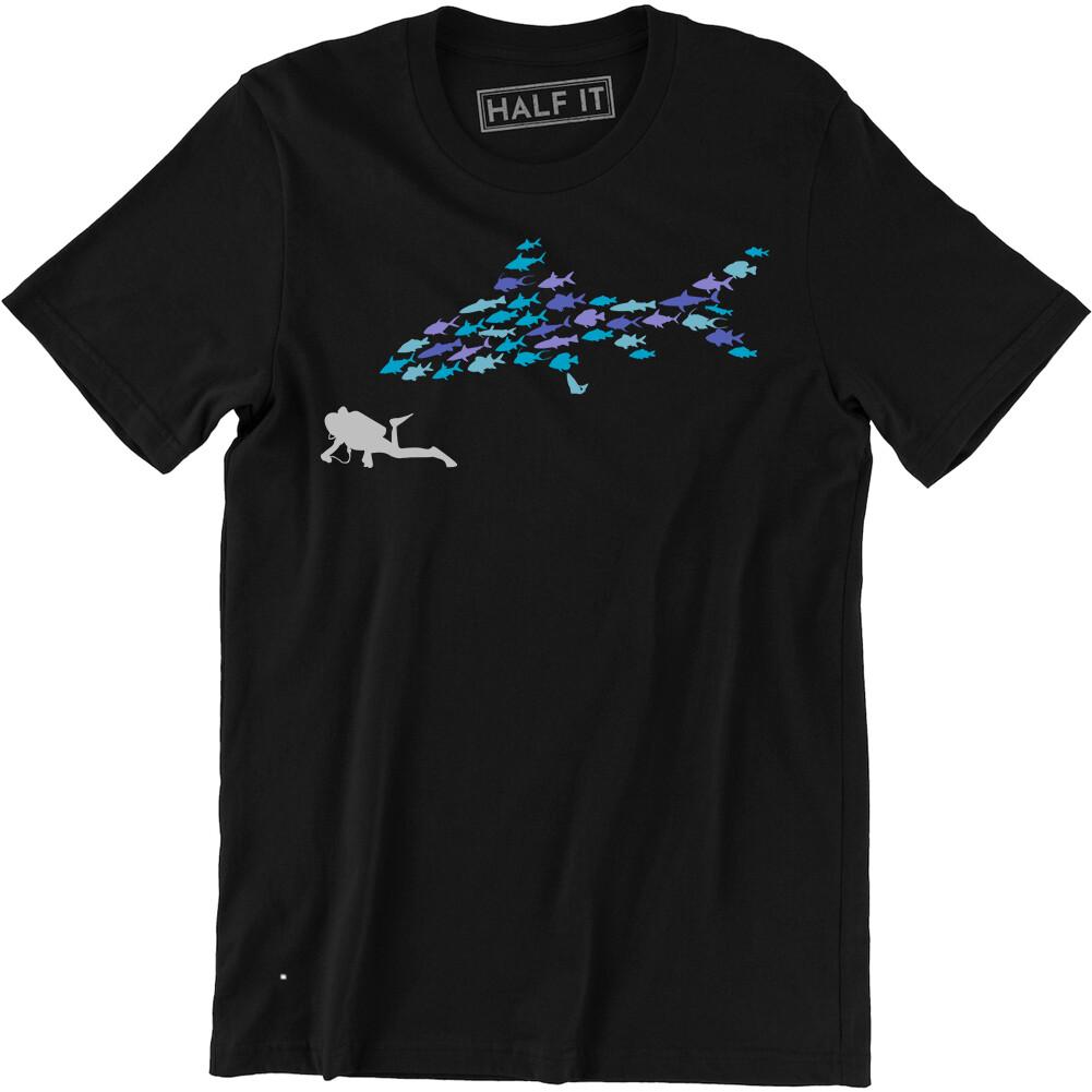 Scuba Life Shirt | Diving Tee Shark Chasing A Diver Men s T-shirt S