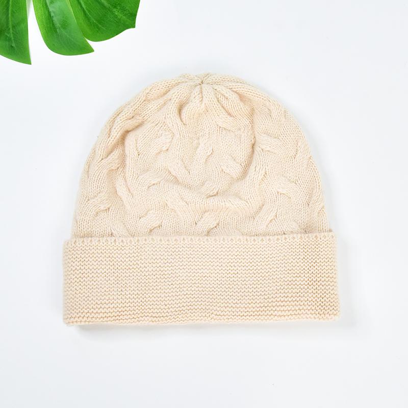 Custom Wool Cashmere Winter Beanie Hat Women Warm Wool Knitted Cuff Beanie Caps With Custom Logo Patch