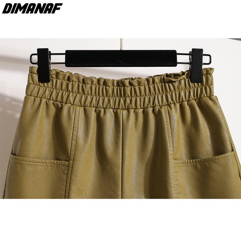 DIMANAF 2023 Plus Größe Herbst Winter Shorts Frauen Neue Schwarz PU Leder Casual Lose Breite Bein Hosen Kurze Hosen