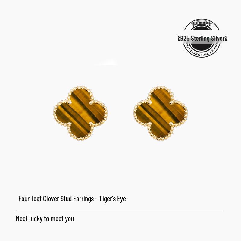 Mini náušnice puzety z mincovního stříbra S925 s jetelem a motýlkem s akcenty achátu a mušle pro ženy