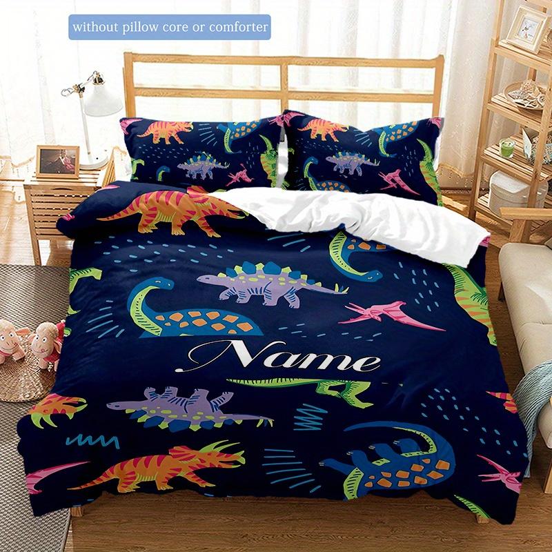 Dinosaurpattern Customize Your Name Duvet Cover Soft Bedding Set For Bedroom Guest Room And Dorm Decoration Threepiece Set Includes 1 Duvet Cover 2