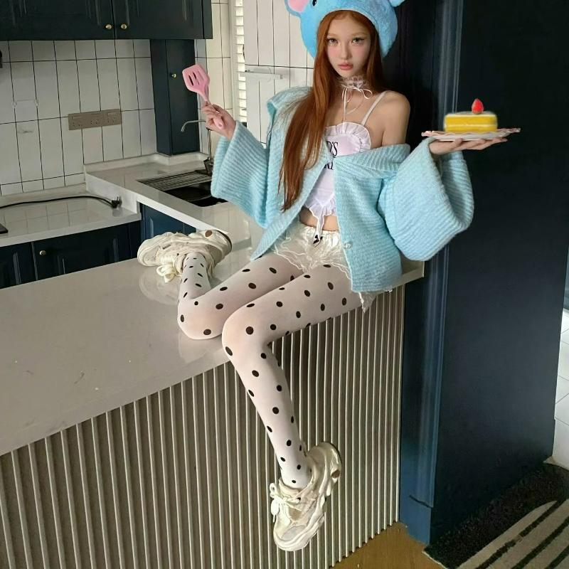 Retro Polka Dot Knee High Stockings White French Elegant Pure Desire INS Polka Dot Pantyhose Sweet Cool Spicy Girl Stockings