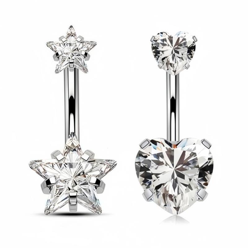 Double-Headed Round Diamond Belly Button Ring, Stainless Steel, European & American Style