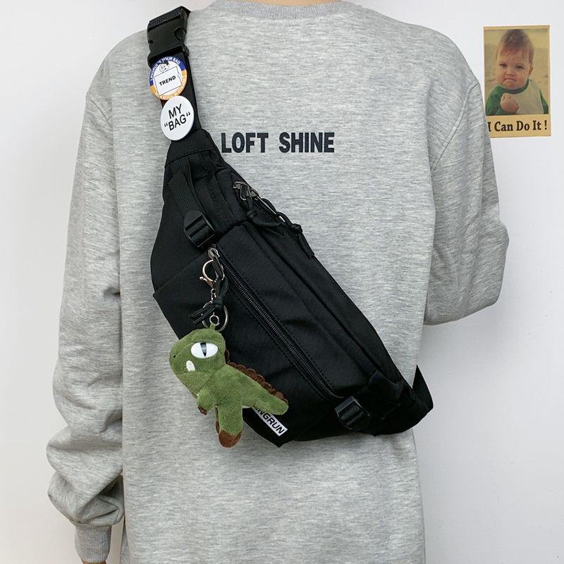 Casual Fanny Pack Japanese Simple Chest Bag Male Trend Personalized Couple Fanny Pack Sports Versatile Panda Pendant Breast Bag