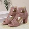 Women Strap Sexy High Heel Sandals Woman Roman Hollow Pumps Lace-up Peep Toe Sandals Casual Chunky High-heeled Sandals