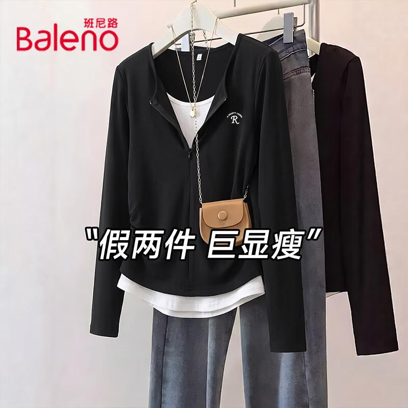 Baleno Women's Half-Zip Faux Two-Piece Long Sleeve T-Shirt
