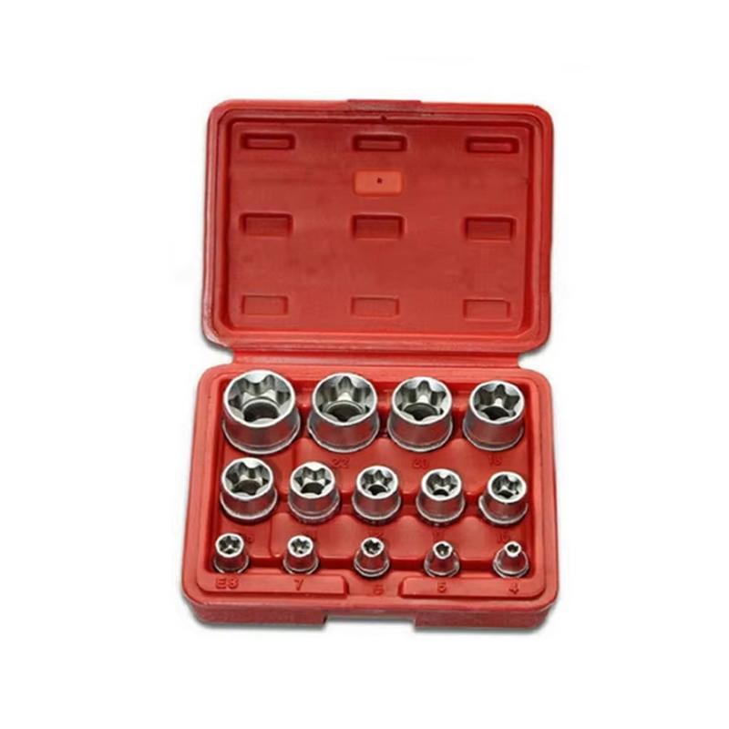 

14-Piece E-Torx Socket Set E4 to E24mm Star Socket Wrench Kit with 1/4 3/8 1/2 Drive Professional Automotive Repair Tool Set красный