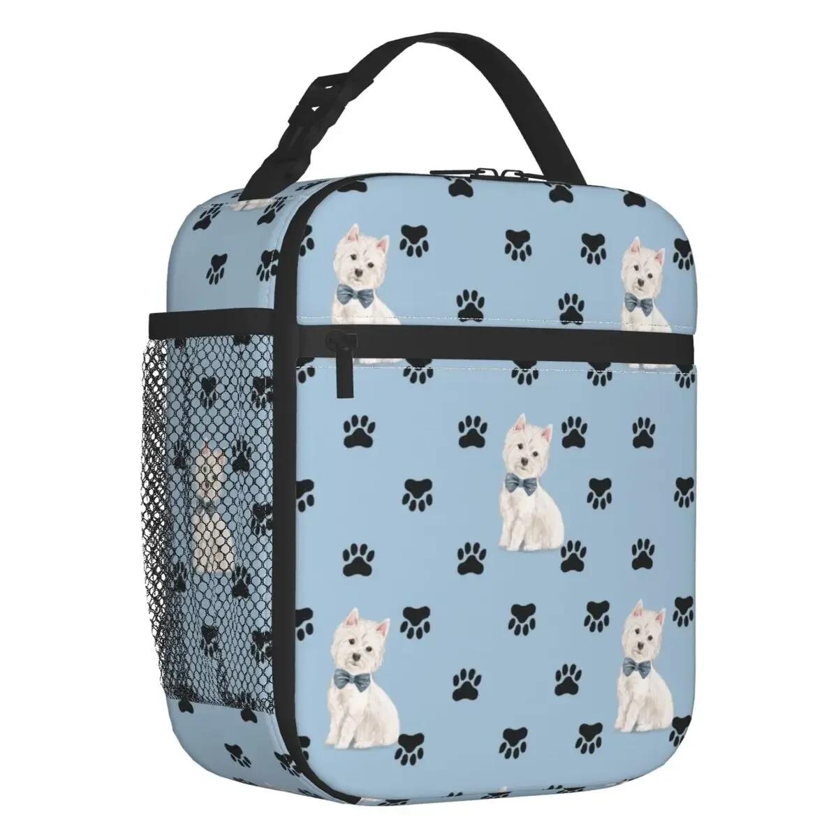 

Westies Polka Dot Cartoon термоизолированная сумка для обеда West Highland White Terrier Dog портативный контейнер для обеда коробка для хранения еды 26x21x11CM красный
