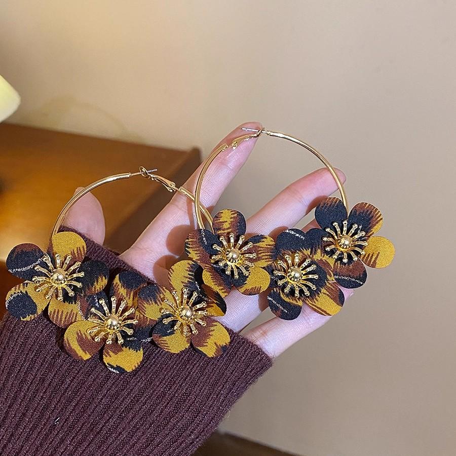 Преувеличенный леопардовый принт цветок большие круглые серьги серьги женственность дизайн серег серьги