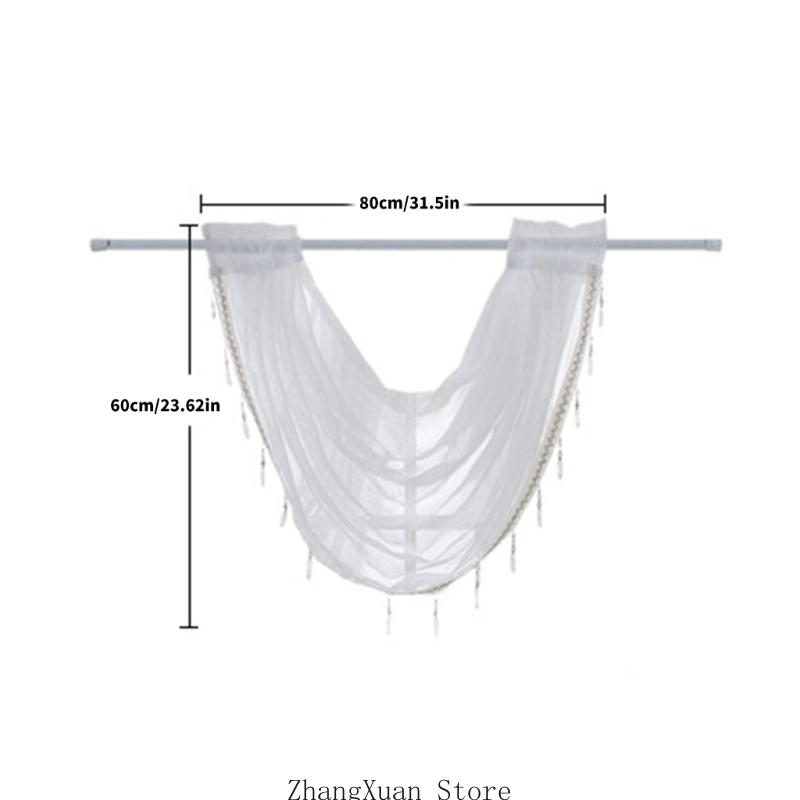 Sheer Rod Pocket Window Valance Drape with Delicate Laces and Beads for Adding Elegances to Any Room