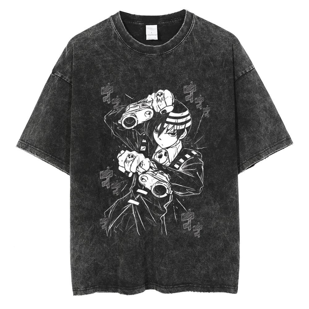 T-shirt Manga Soul Eater Stampa Death The Kid T-shirt Lavata Vintage Streetwear Abbigliamento Uomo Donna Maglietta in Cotone Oversize