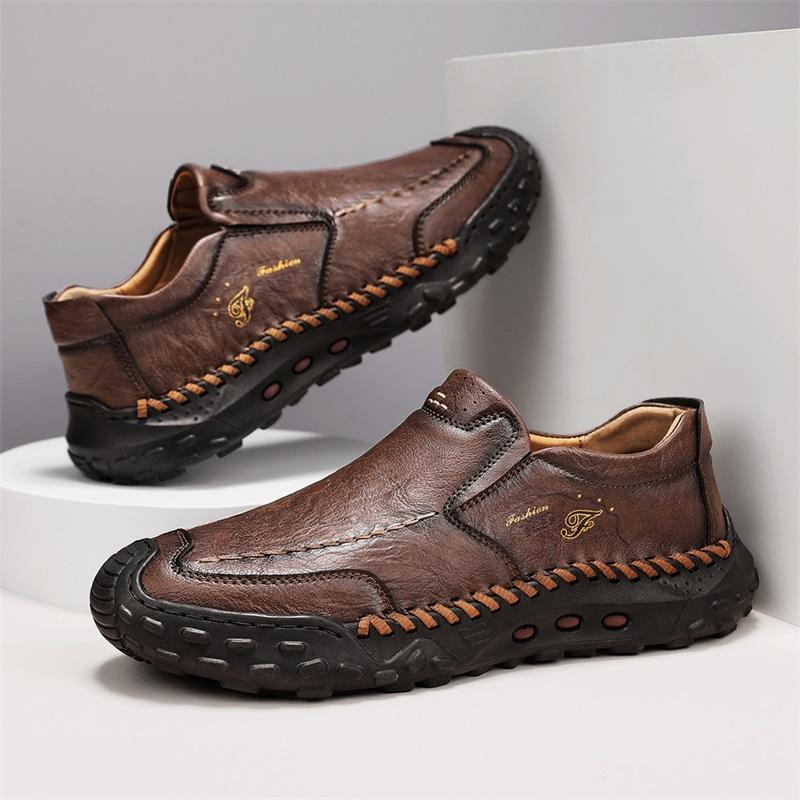 

Весенне-осенние мужские ботильоны, кожаная обувь большого размера, обувь для вождения автомобиля, кожаные ботинки 44 темно-коричневого