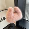 Women Faux Fur Shoulder Bag Soft Plush Clutch Purse Adjustable Strap Solid Color Hobo Bag for Travel Party