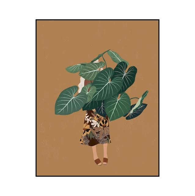 Boho Girl Wall Art Posters Tropical Leaves Abstract Canvas Painting and Prints Pictures for Living Room Home Decor No Frame