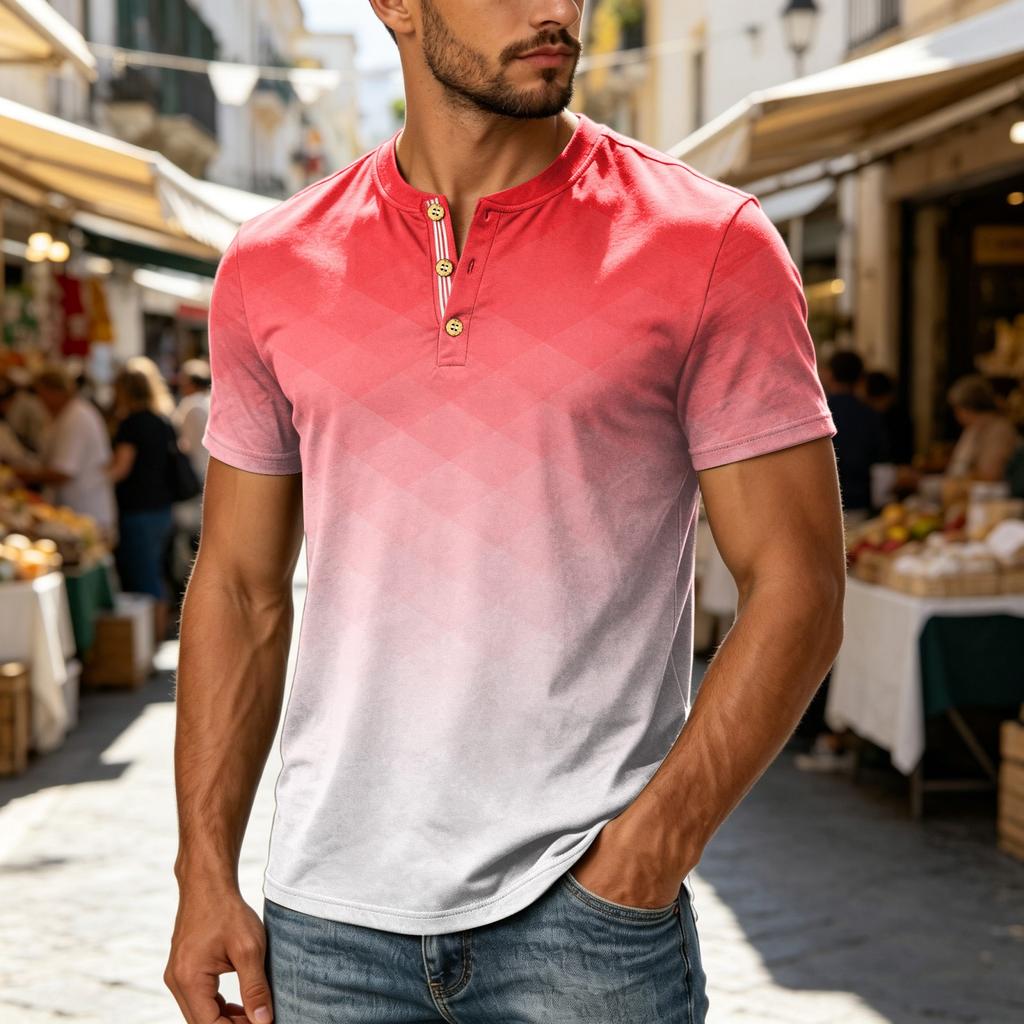 Men's Short Sleeve Henley Shirt Casual Button Placket Top Lightweight Breathable Summer T-Shirt Slim Fit Soft Fabric