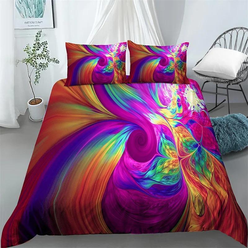 Psychedelic Swirl Duvet Cover Colorful Abstract Geometric Bedding Set Microfiber Bohemia Floral Quilt Cover King For Girls Teens