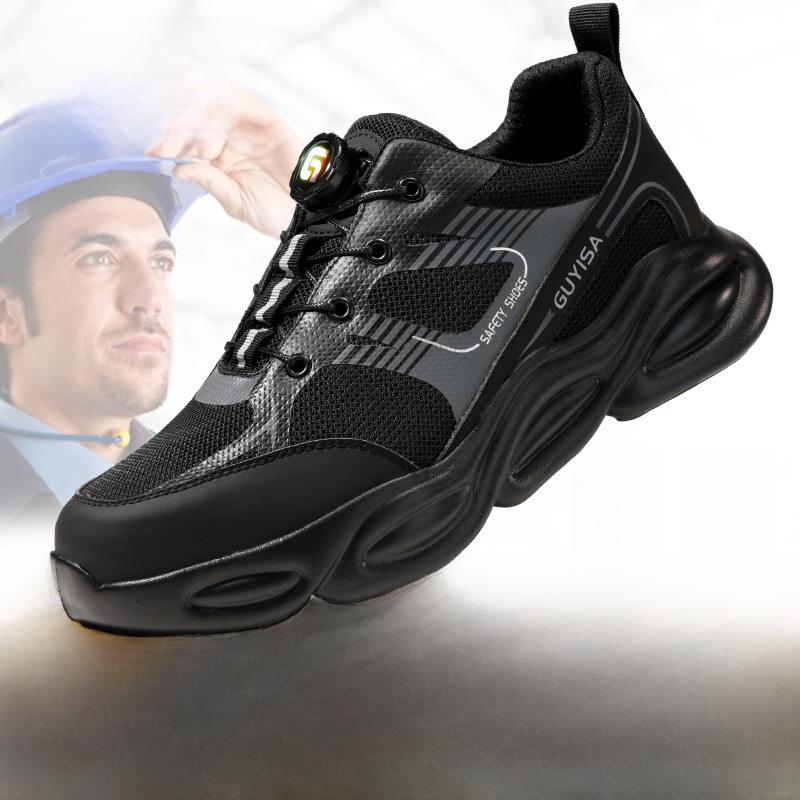 Přeshraniční otočné knoflíkové lehké bezpečnostní boty - Prodyšné pracovní boty bez šňůrek pro muže a ženy