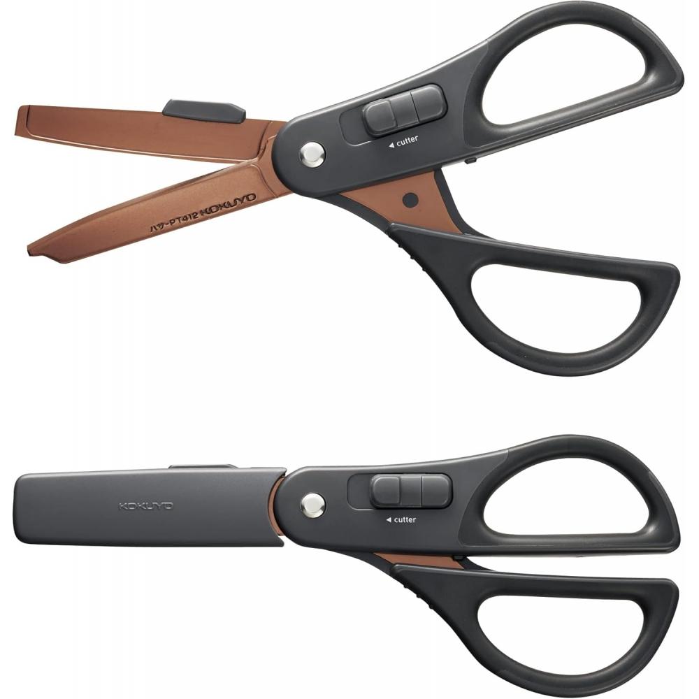 Kokuyo Scissors 2way Hakoake Titanium Glueless Blade Black Hasa Pt412d
