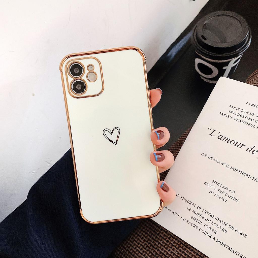 Applicable to iPhone17 mobile phone Apple 16promax electroplating love iPhone15/XS/XR straight edge protective case