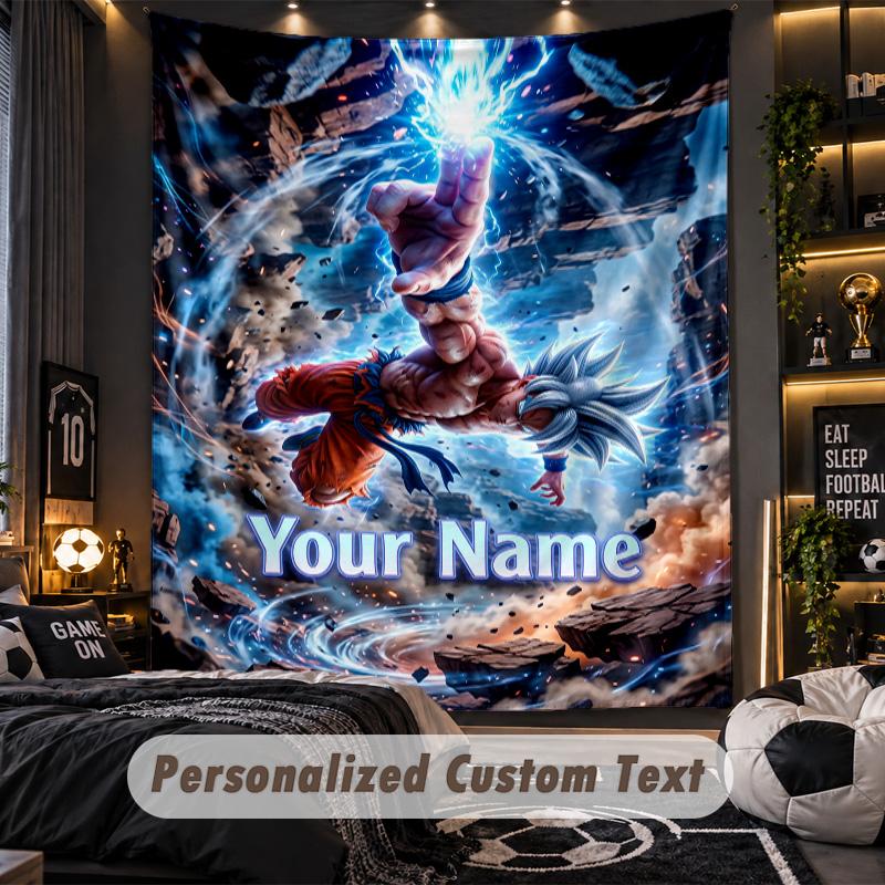 Personalized Wall Tapestry,Dragon Ball Custom Printed Name, Fabric Wall Art For Indoor Room Backdrop