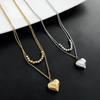 French Fashion Love Heart Double Layer Titanium Steel Clavicle Necklace For Women