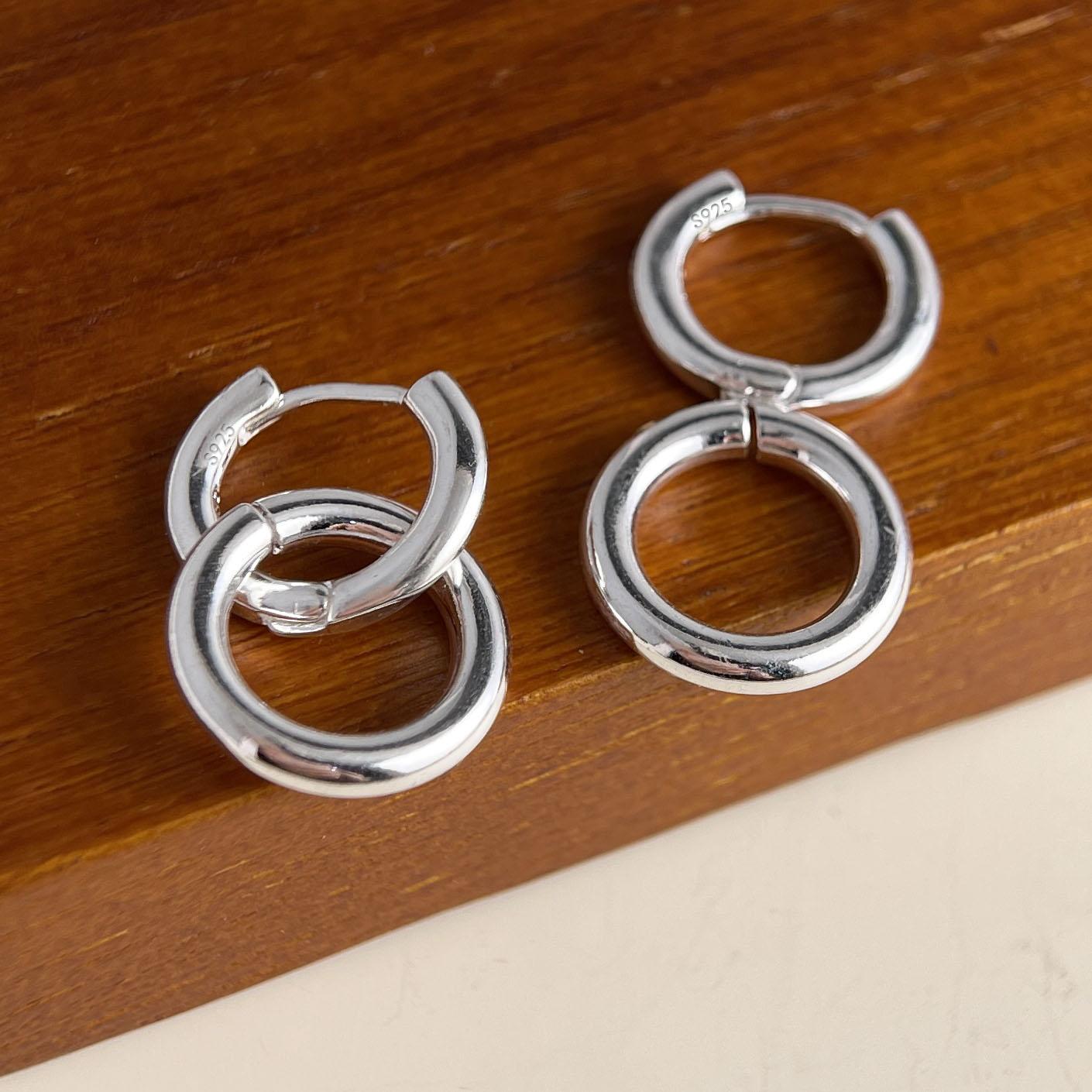 

925 Sterling Silver Earrings For Women Trendy Geometric Double Circle Earring Jewelry Prevent Allergy Party Gift Accessories