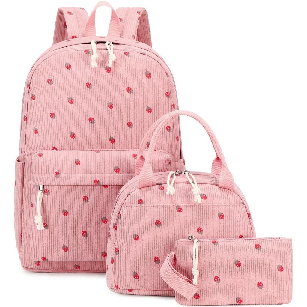 3 Pieces Corduroy Backpack Set – Lightweight Korean-Style School Bag with Tote & Wallet for Girls