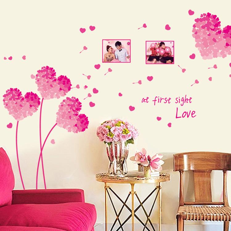 Romantic Pink Heart Removable Wall Stickers for Living Room and Bedroom (Model AY7176)