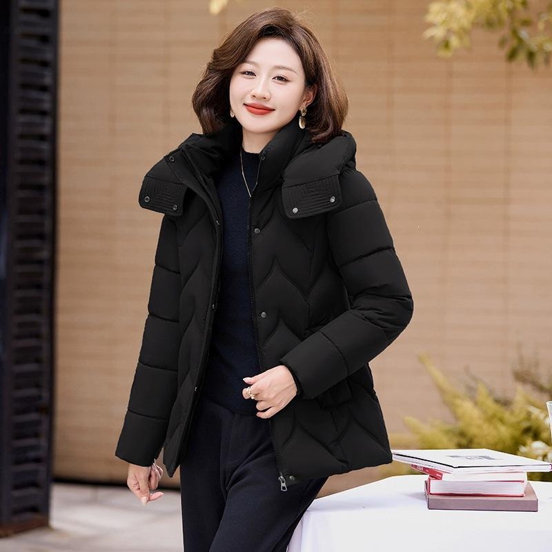 Mom cotton-padded short hooded thickened thermal cotton jacket middle-aged and elderly women's multi-color spot supply