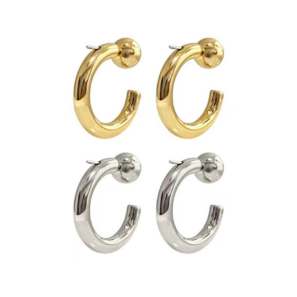 Fashion Personality Trendy Golden Bean Earrings Trendy Metal Thick C-Shaped Open Ring Earrings Golden Bean Hipopop Earrings