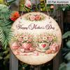 2D Flach, 1 Stück Runde Aluminium Hängeschild, „Alles Gute zum Muttertag“ Vintage Plakette, „Warmes Florales Teetassen Geschenk“ Dekoratives Schild, Geeignet für Wohnzimmer