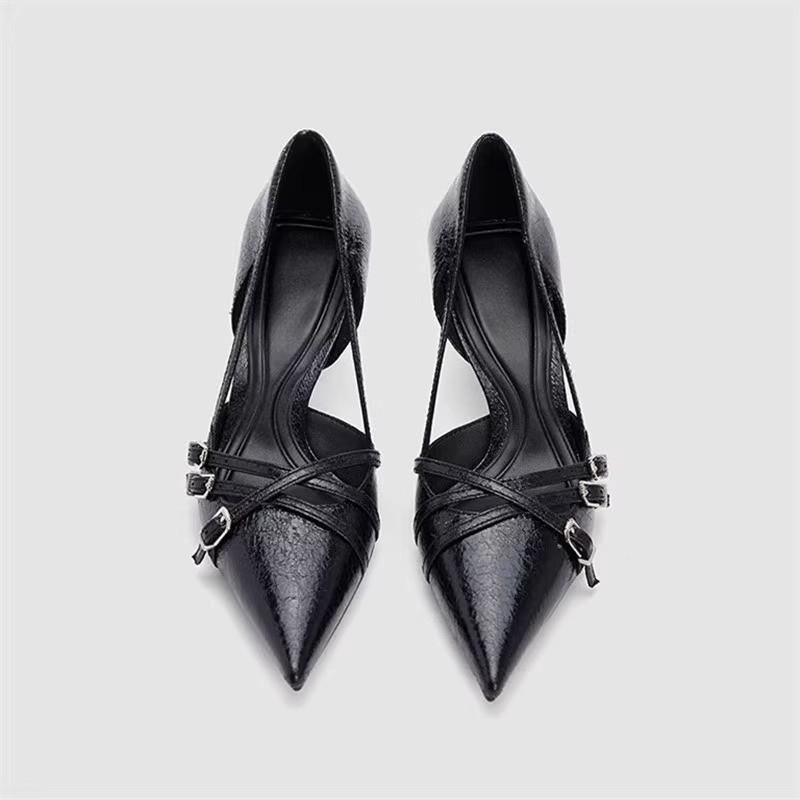 Fashion Temperament Fine Heel Single Shoes Summer New Pointed Head Shallow Mouth Metal Buckle Anti-slip Wear-resistant High Heels