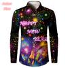 Camicie Hawaiane con Fantasia di Capodanno e Natale per Uomo Donna Stampa 3D Fuochi d'Artificio Camicie Aloha Top Casual Blusa Lunga Larga