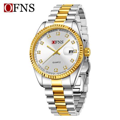 Ofns 1592 Classic Business And Leisure Couple Quartz Watch Night Light Calendar 3atm Waterproof Diamond Set Simple Steel Belt