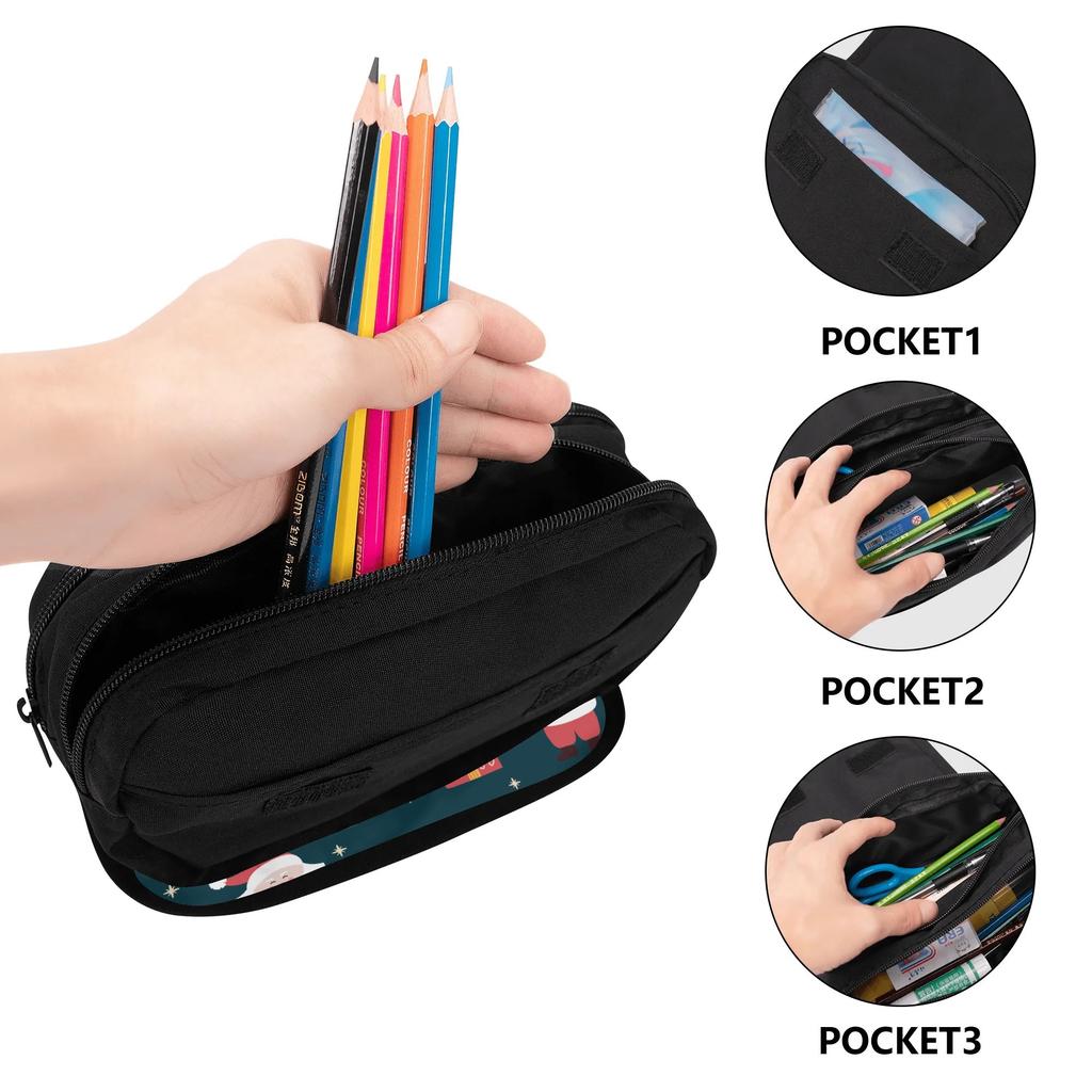 Pencil Case 300D Polyester Multi Compartment Double Zipper with Two Compartments for Pens Ruler Earphones Students for Boys Girls