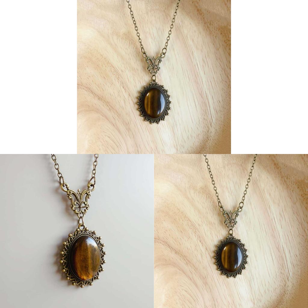 Gothic Yellow Resin Charm Bronze Necklace With Geometric Pendant For Men And Women