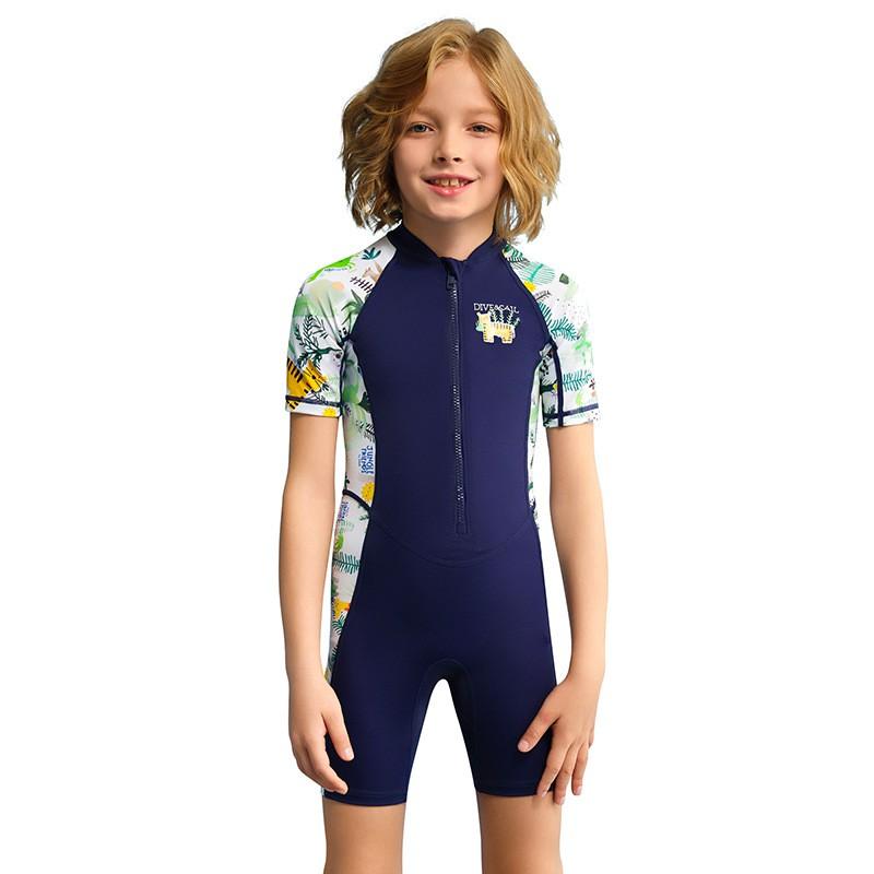 Boys  swimsuit One-piece Short-sleeved Sunscreen Quick-drying Children s Swimsuit Swimming Training Snorkeling Suit S