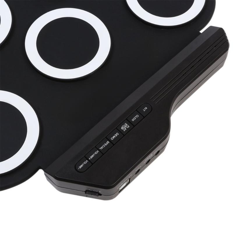 USB Powered Electronic Drum Includes Sound Output Jacks Suitable for Headphones and Speakers Featuring Various Drum Set